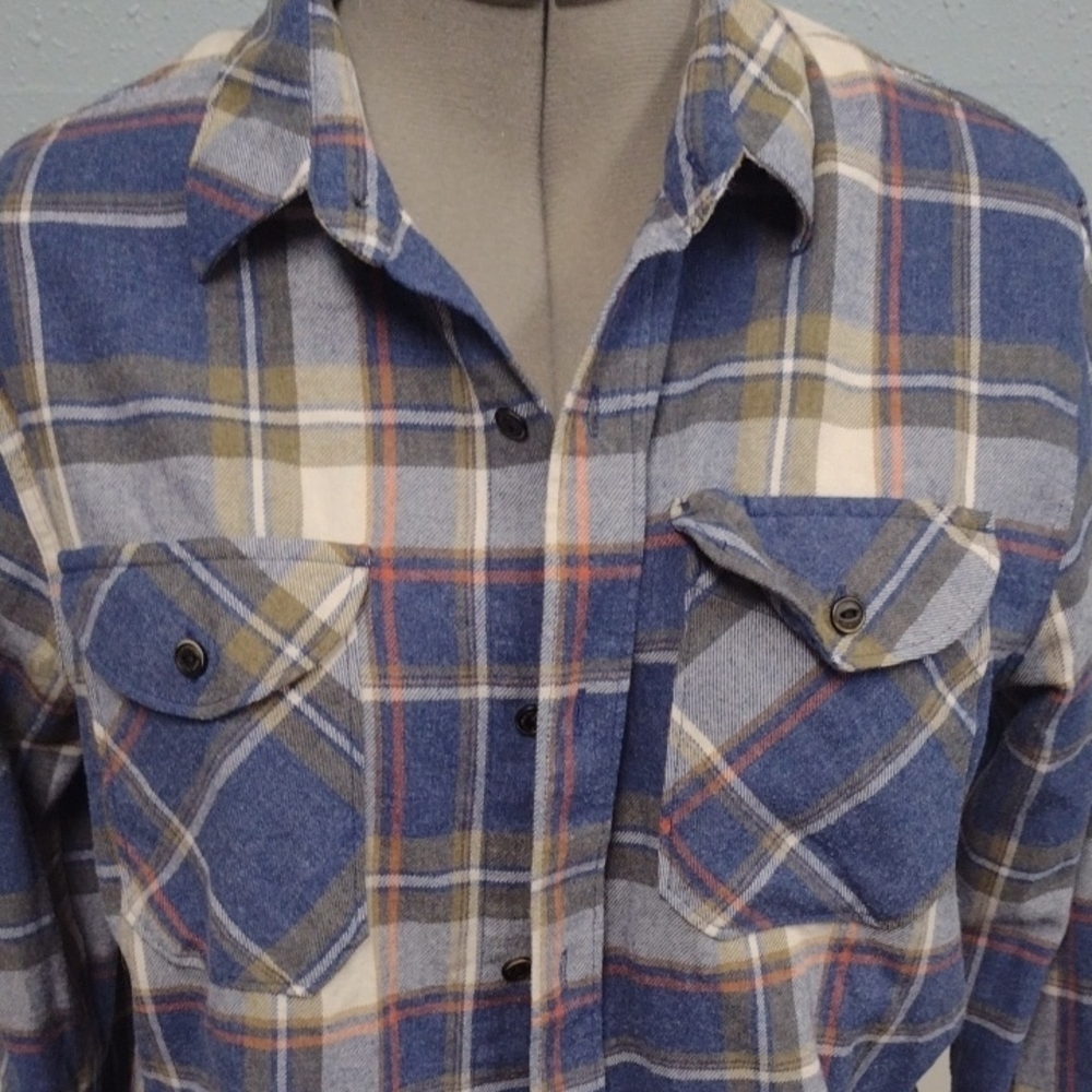 Roark Blue and Tan Plaid Casual Shirt - Picture 3 of 13